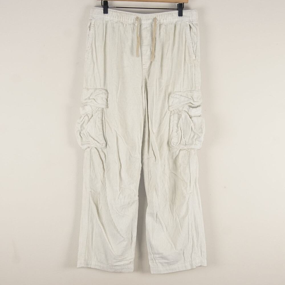 Zara Beige Corduroy Cargo Heavy Straight Leg Cotton Pants Mens Sz M
